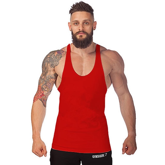 Sports & Outdoors Running, Jogging & Walking | Mens Muscle Tee Workout Tank Top Summer Stringer Y Back Gray Black Red Cotton Fit