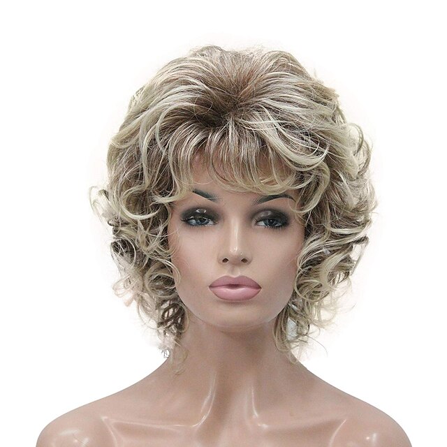  Synthetic Wig Curly Short Bob Wig Blonde Short Light golden Golden Brown Natural Black Synthetic Hair 6 inch Women's Synthetic Blonde Black