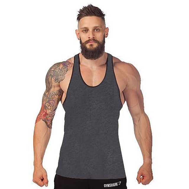 Sports & Outdoors Running, Jogging & Walking | Mens Muscle Tee Workout Tank Top Summer Stringer Y Back Gray Black Red Cotton Fit