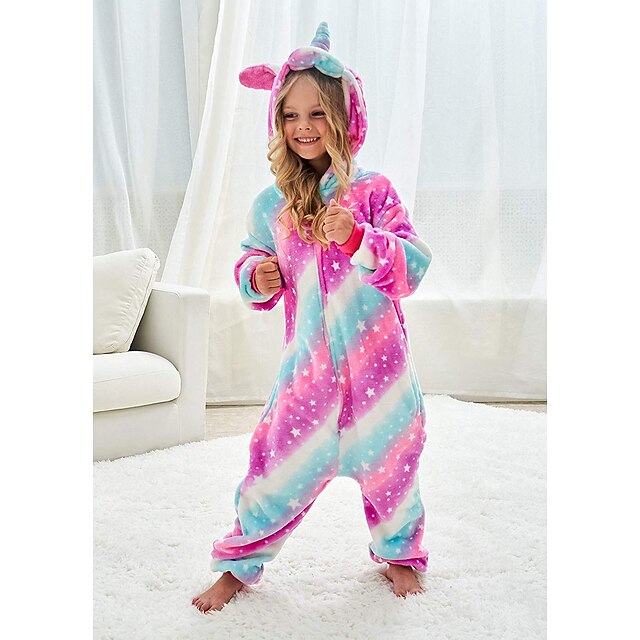 Pyjama Grenouillère En Flanelle Pour Enfants 2-13 Ans - Déguisement Animal, Chaud, Avec Capuche, Zip Dans Le Dos