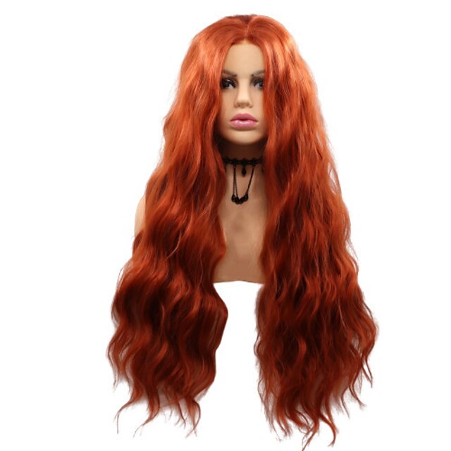  Synthetic Lace Front Wig Body Wave Layered Haircut Lace Front Wig Medium Length Orange Synthetic Hair 26 inch Women's Party Women Adorable Red Sylvia