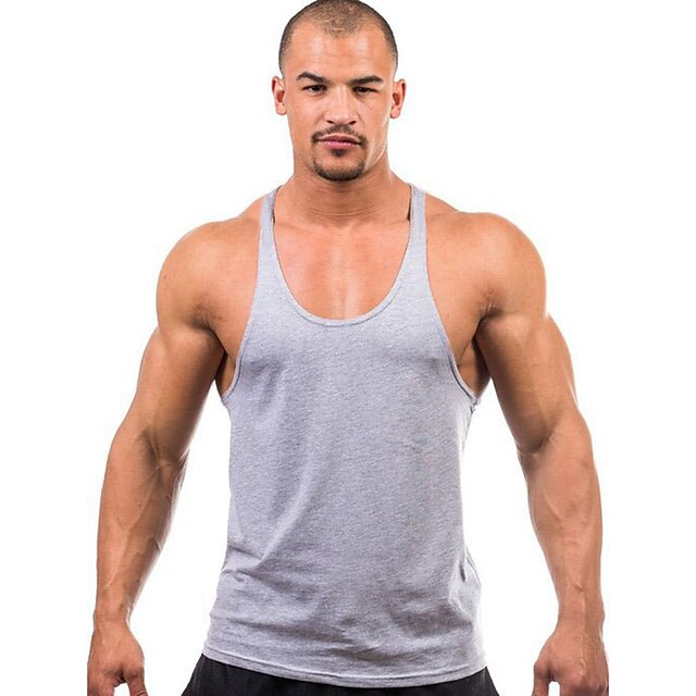 Sports & Outdoors Running, Jogging & Walking | Mens Muscle Tee Workout Tank Top Summer Stringer Y Back Gray Black Red Cotton Fit