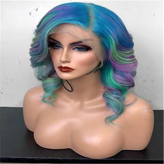  Mixed Color Wigs for Women Synthetic Wig Curly Wavy Short Bob Wig  White Rainbow Synthetic Hair 14 Inch  Cosplay Creative Party Mixed Colored Wigs Colorful Wigs Pride Outfits