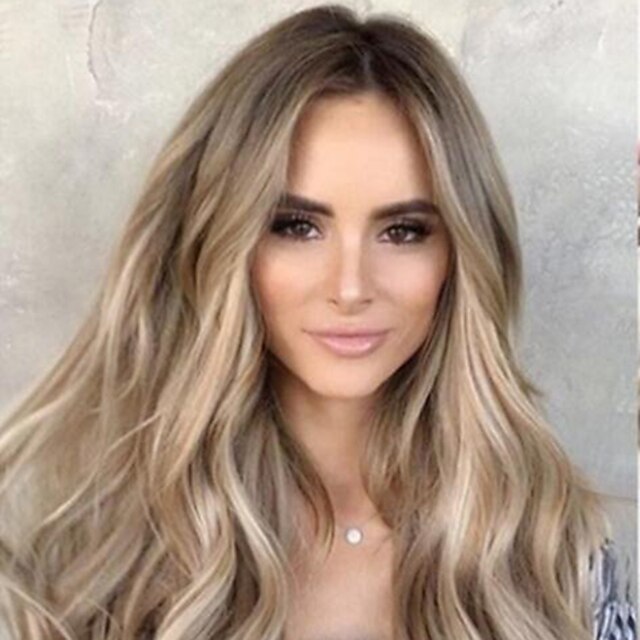  blonde pruiken voor vrouwen synthetische pruik body wave asymmetrische pruik lang blond synthetisch haar 25 inch curling lichtbruin