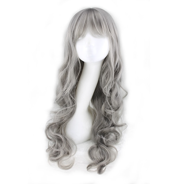  Synthetic Wig Curly Asymmetrical Machine Made Wig Long Grey Synthetic Hair 27 inch Women's Gray / Daily Wear