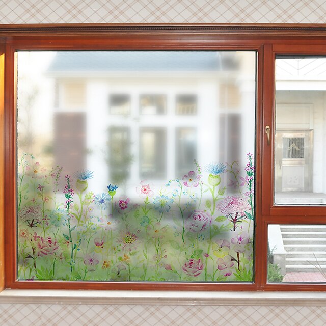  Plantes et fleurs motif mat fenêtre film s'accrochent vinyle isolation thermique protection de la vie privée décor à la maison pour fenêtre armoire porte autocollant / fenêtre autocollant 60 * 58 cm