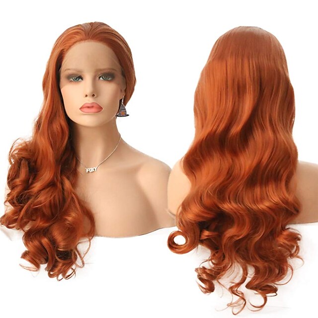  Synthetic Lace Front Wig Wavy Free Part Lace Front Wig Long Orange Synthetic Hair 18-26 inch Women's Cosplay Soft Adjustable Brown