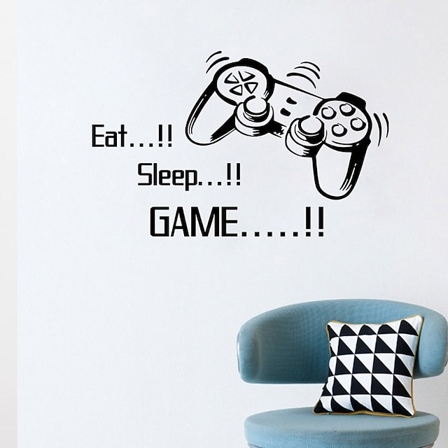 Eat Sleep Game Wall Stickers Boys Bedroom Letter Diy Kids Rooms Decoration Art Wall Stickers Letters Words Game Room 43*57cm