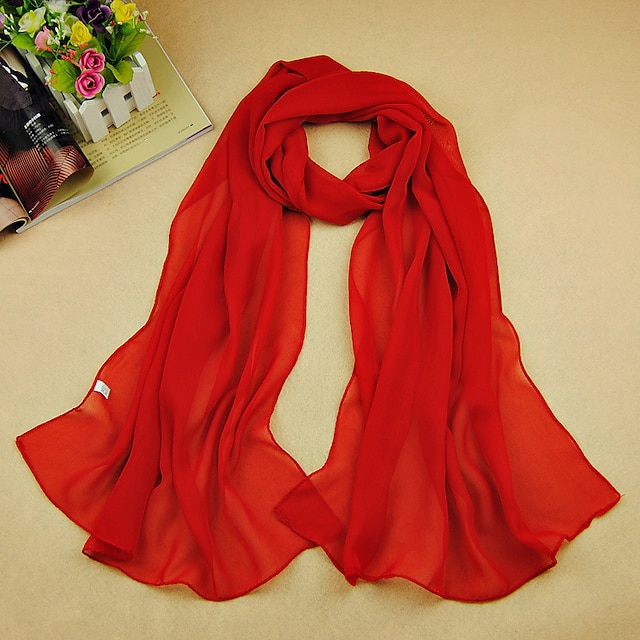  Women's Chiffon Scarf Dailywear Daily Date Red Pink Scarf Pure Color / Basic / Fall / Winter / Spring