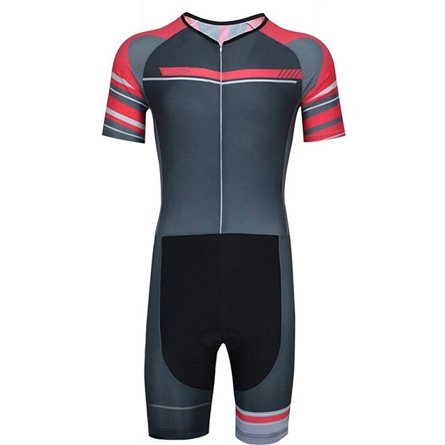  21Grams® Men's Short Sleeve Triathlon Tri Suit Summer Spandex Polyester Black / Red Patchwork Bike Clothing Suit UV Resistant Breathable Quick Dry Sweat wicking Sports Patchwork Mountain Bike MTB