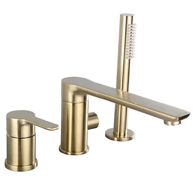  Brass Bathtub Faucet,Contemporary Nickel Brushed Roman Tub Ceramic Valve Single Handle Three Holes Bath Shower Mixer Taps with Hot and Cold Switch