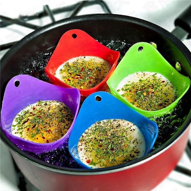  4pcs / set de silicona huevo poacher cook poach pods pan molde herramienta de cocina para hornear taza escalfado