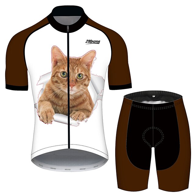  21Grams® Women's Short Sleeve Cycling Jersey with Shorts Summer Spandex Polyester Black+White Cat Animal Bike Clothing Suit 3D Pad Breathable Ultraviolet Resistant Quick Dry Reflective Strips Sports