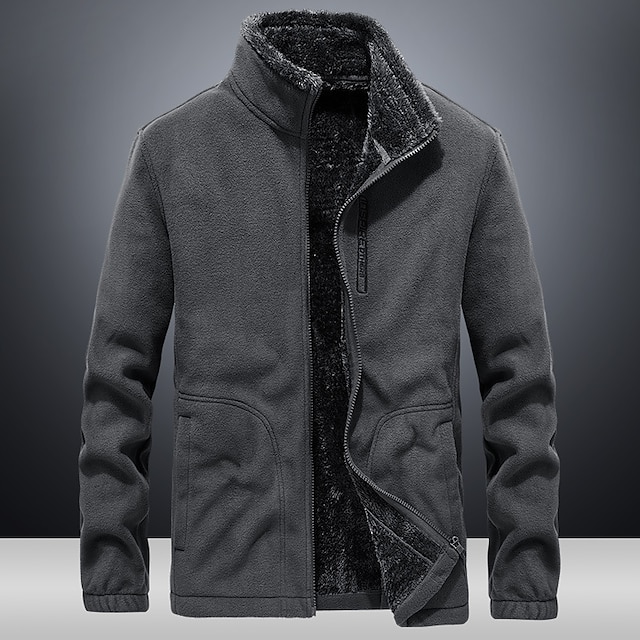  Herren Wanderfleecejacke Windjacke Polarfleece Winter Outdoor einfarbig thermisch warm winddicht leicht Stehkragen Oberbekleidung Trenchcoat Top Single Slider Jagd Angeln Klettern blau