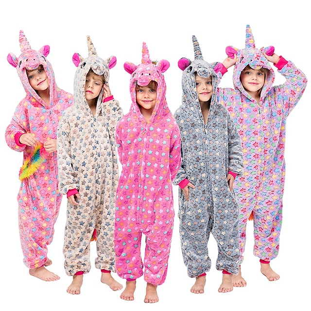 Kid's Kigurumi Pajamas Unicorn Printing Onesie Pajamas Flannelette ...