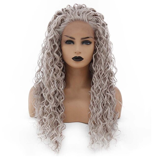  Synthetic Lace Front Wig Curly Minaj Middle Part Lace Front Wig Long Grey Synthetic Hair 22-26 inch Women's Middle Part Heat Resistant Women Gray / Daily Wear / Glueless