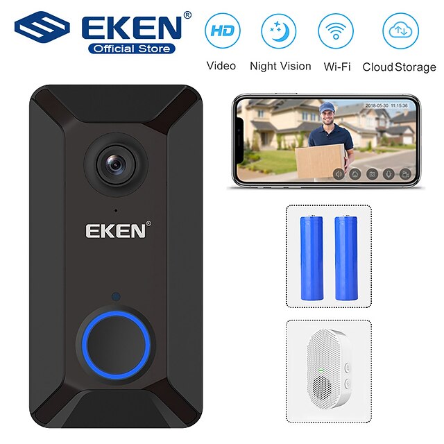 EKEN V6 Smart WiFi Video Doorbell with 1*Chime and 2*18650 Battery