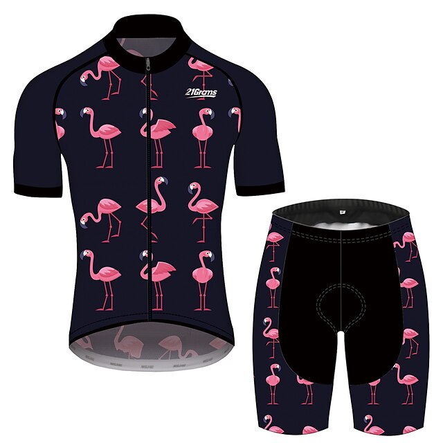  21Grams® Men's Short Sleeve Cycling Jersey with Shorts Summer Spandex Polyester Black / Red Flamingo Solid Color Funny Bike Clothing Suit 3D Pad Breathable Quick Dry Reflective Strips Back Pocket