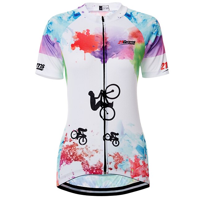  21Grams Tie Dye Rainbow Women's Short Sleeve Cycling Jersey - Blue+Pink Bike Jersey Top Breathable Quick Dry Back Pocket Sports Terylene Mountain Bike MTB Clothing Apparel / Micro-elastic / Race Fit
