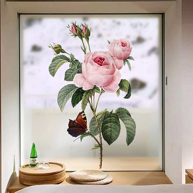  film pour vitrage pivoines roses&amp; Autocollants décoration mat / floral floral pvc (polychlorure de vinyle) autocollant de fenêtre / mat / autocollant de porte 58 * 60cm