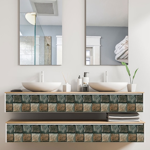  Fun life 10*10cm*18pcs Stone Grain Self-Adhesive Waterproof DIY Wall Art Home Kitchen Bedroom Bathroom kitchen Tile Sticker Wall Sticker