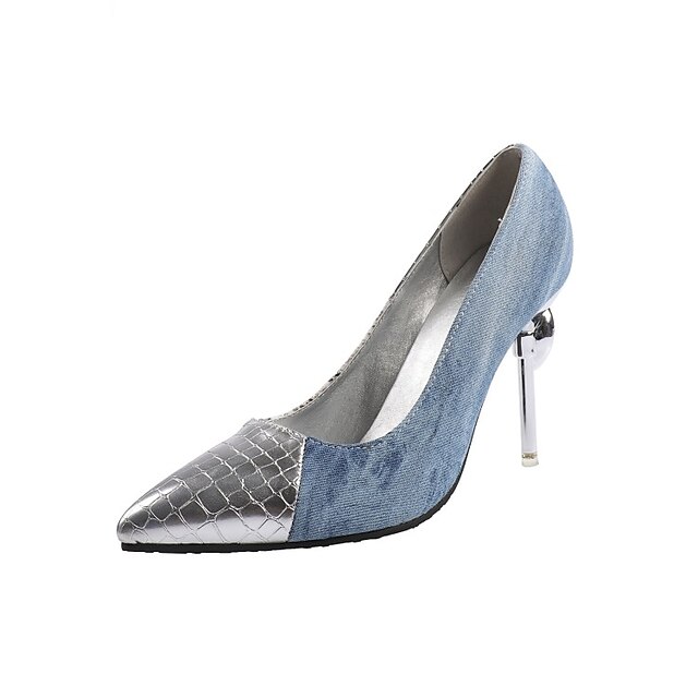  Women's Heels Office & Career Party & Evening Color Block Snake Rhinestone Stiletto Heel Pointed Toe Denim PU Loafer Yellow Blue