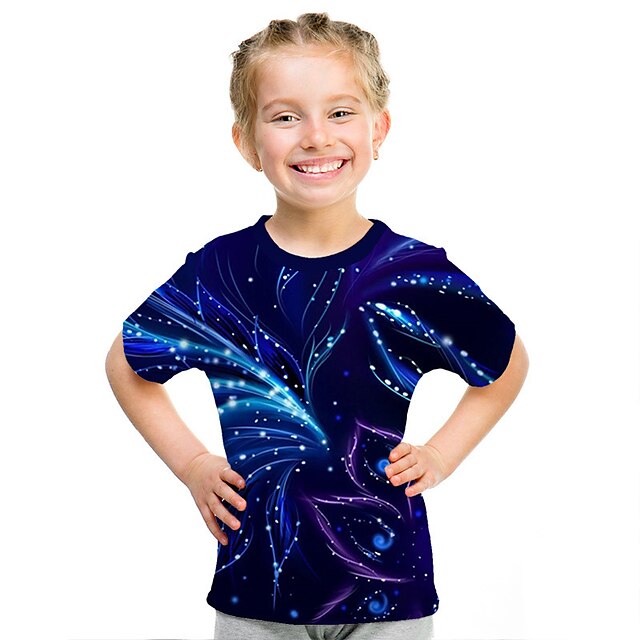  Kids Girls' T shirt Tee Short Sleeve Purple 3D Print Active Streetwear