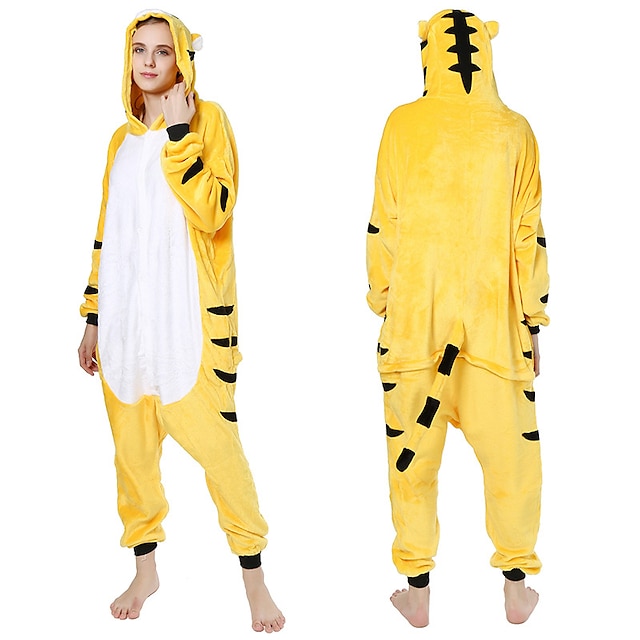 Toys & Hobbies Cosplay & Costumes | Adults Kigurumi Tiger Animal Onesie Pajamas Coral fleece Yellow Cosplay For Men and Women An