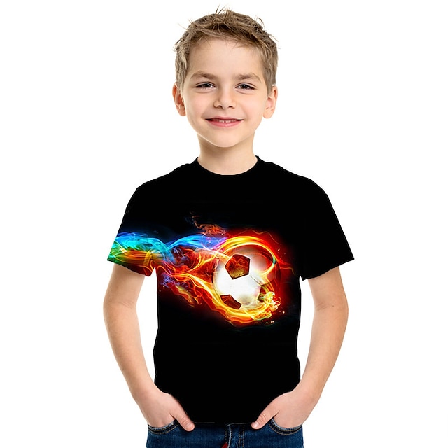  Gutt 3D Fotball T skjorte Kortermet 3D-utskrift Sommer Aktiv Gatemote Polyester Barn 3-12 år utendørs Daglig