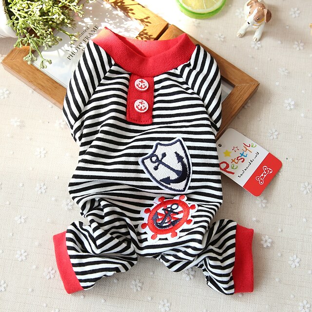  Dog Jumpsuit Stripes Embroidered Stripes Casual / Sporty Sports Casual / Daily Dog Clothes Puppy Clothes Dog Outfits Breathable Black Red Blue Costume for Girl and Boy Dog Cotton XS S M L XL