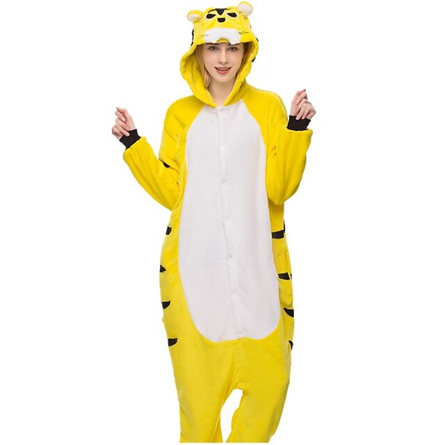 Toys & Hobbies Cosplay & Costumes | Adults Kigurumi Tiger Animal Onesie Pajamas Coral fleece Yellow Cosplay For Men and Women An