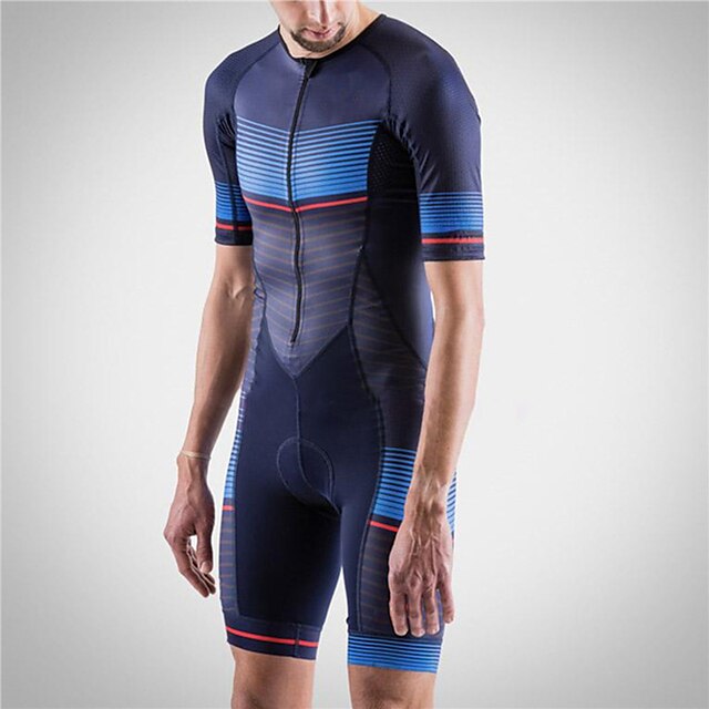  21Grams Men's Triathlon Tri Suit Short Sleeve Mountain Bike MTB Road Bike Cycling Blue Bike Clothing Suit Spandex Polyester UV Resistant Breathable Quick Dry Sweat wicking Sports Horizontal Stripes