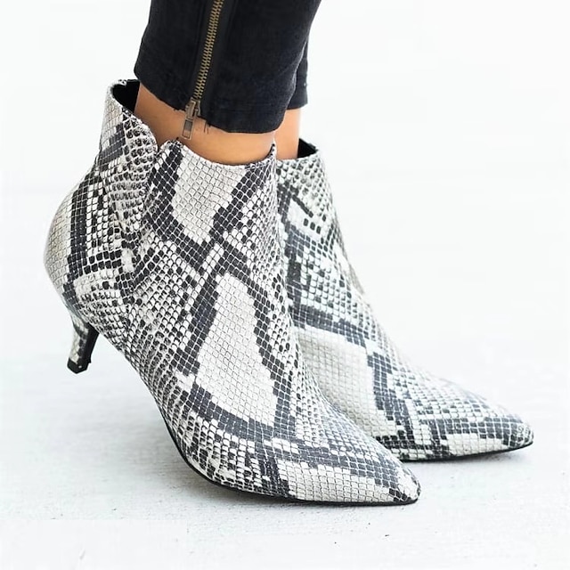  Pentru femei Cizme Pantofi de imprimare Mărime Plus Size Cizme cu toc În aer liber Zilnic Leopard Șarpe Ghete Botine Iarnă Toc Mic Vârf ascuțit Clasic Casual Piele de Căprioară Fermoar Leopard Negru