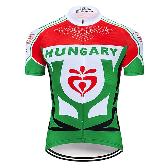  21Grams® Men's Cycling Jersey Short Sleeve Mountain Bike MTB Road Bike Cycling Graphic Hungary National Flag Jersey Shirt Red White UV Resistant Breathable Quick Dry Sports Clothing Apparel