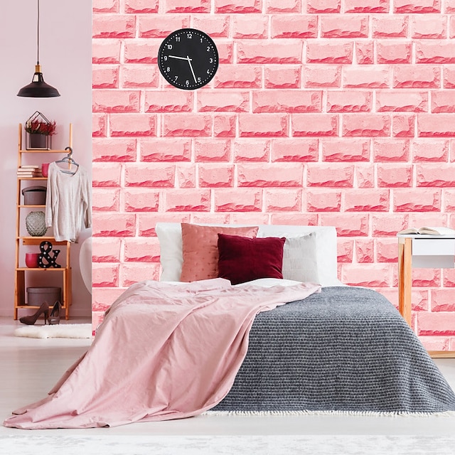  Pink Brick Self Adhesive Wallpaper 3D Waterproof Home Decor Wallpapers for Living Room Decorative Wall Stickers 45CM*100CM