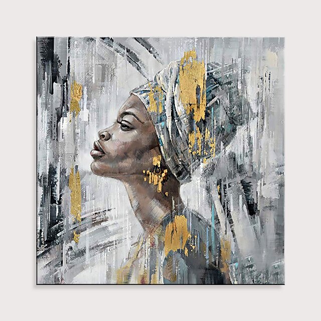 Oil Painting Hand Painted Square Abstract People Modern Rolled Canvas (No Frame) 5