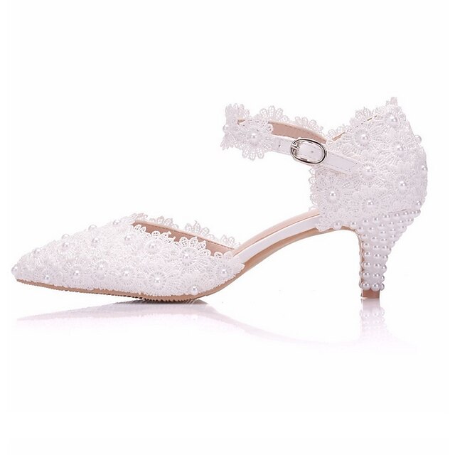  Women's Wedding Shoes Glitter Crystal Sequined Jeweled Wedding Wedding Heels Low Heel Pointed Toe PU Buckle White Pink