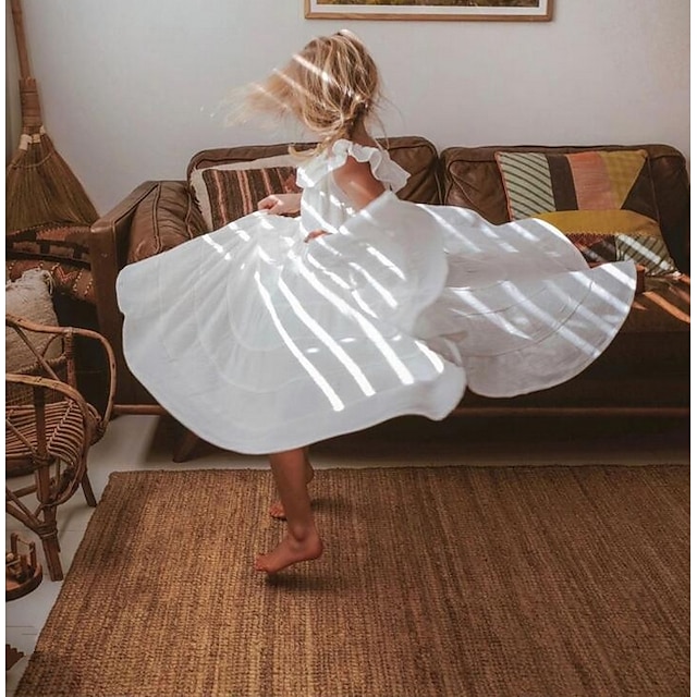Børn Lille Pige Ensfarvet Hvid Kjoler 2021 –