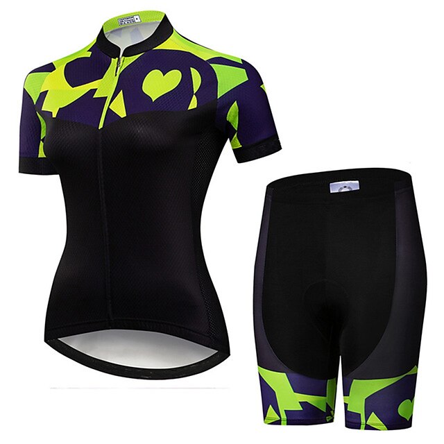  21Grams Women's Cycling Jersey with Shorts Short Sleeve Mountain Bike MTB Road Bike Cycling Black Green Patchwork Bike Clothing Suit Spandex Polyester Breathable Ultraviolet Resistant Quick Dry Back
