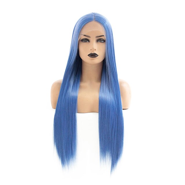  Synthetic Lace Front Wig Straight Gaga Middle Part Lace Front Wig Long Blue Synthetic Hair 22-26 inch Women's Middle Part Heat Resistant Women Blue / Daily Wear / Glueless