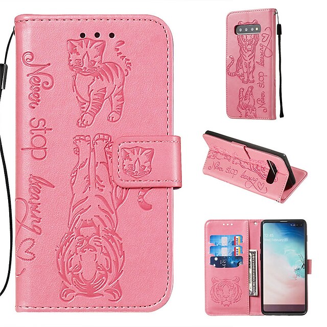  telefone Capinha Para Apple Capa Proteção Completa S9 S9 Plus S10 S10 Plus S10 Lite Galaxy S10 E Note 10 Note 10 Plus Carteira Porta-Cartão Antichoque Gato Animal Couro PU TPU