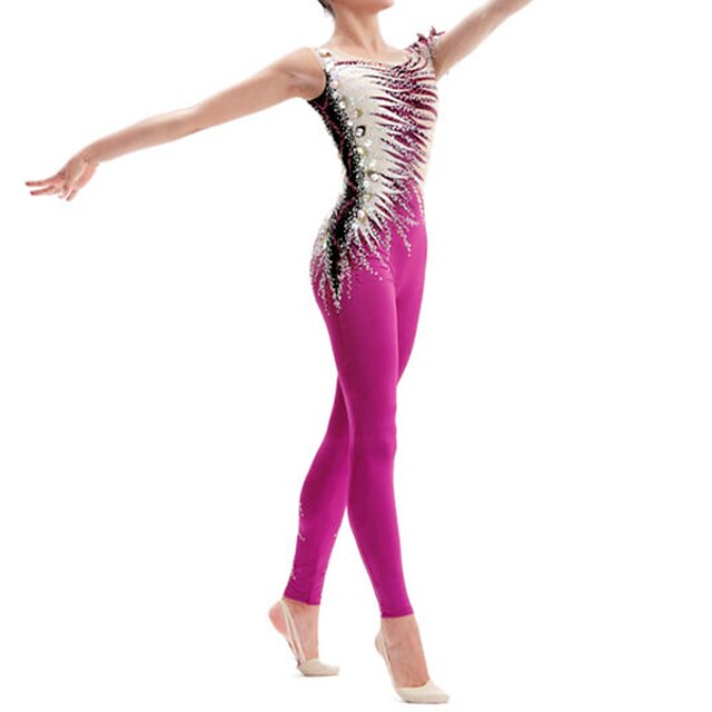 Jumpsuit Rhythmic Gymnastics Leotards Women's Girls' Leotard Spandex High Elasticity Handmade Sleeveless Competition Dance Rhythmic Gymnastics Artistic Gymnastics Purple4