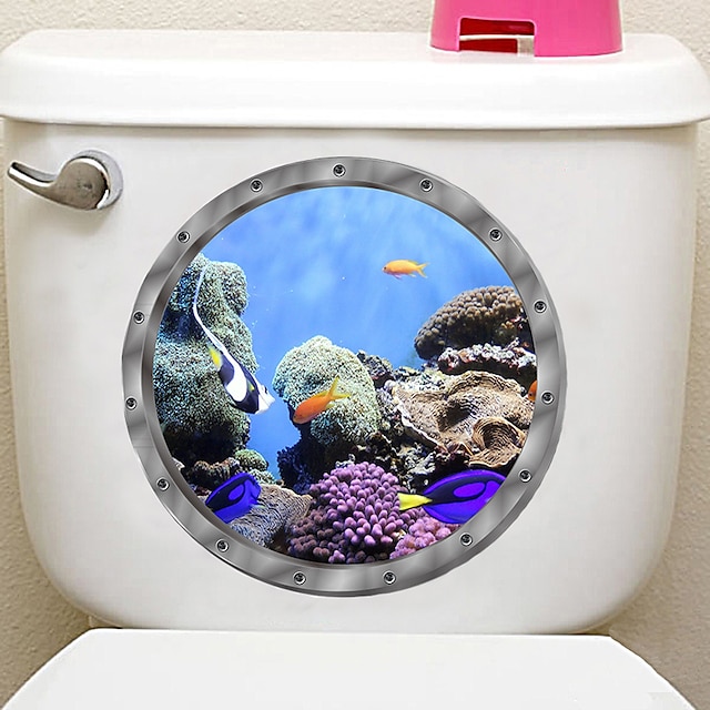  Submarine Fish Toilet Seat Wall Sticker Vinyl Art WC Pedestal Pan Cover Decals Home Decoration 29*29cm For Bedroom Living Room