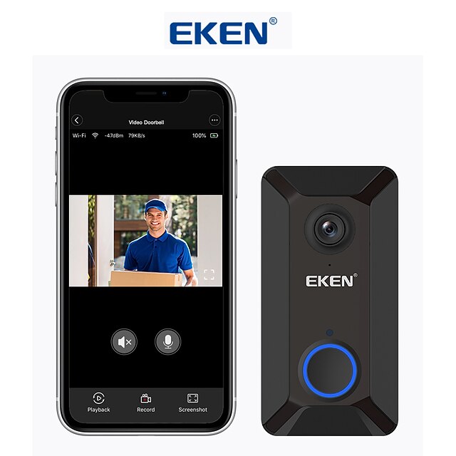  EKEN V6 Black Smart WiFi Video Doorbell Camera IP Door Bell Wireless Home Visual Intercom APP Control Security Camera