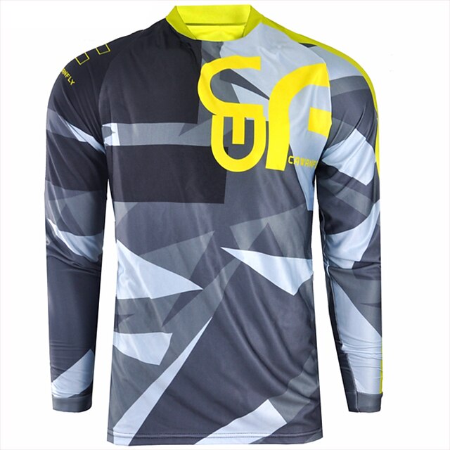  CAWANFLY Men's Long Sleeve Cycling Jersey Downhill Jersey Dirt Bike Jersey Winter Summer Polyester Black Patchwork Geometic Novelty Bike Jersey Top Mountain Bike MTB Breathable Quick Dry Back Pocket