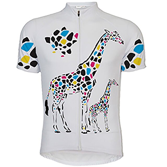  21Grams® Men's Short Sleeve Cycling Jersey Summer Spandex Polyester White Yellow Giraffe Funny Animal Bike Jersey Top Mountain Bike MTB Road Bike Cycling UV Resistant Breathable Quick Dry Sports