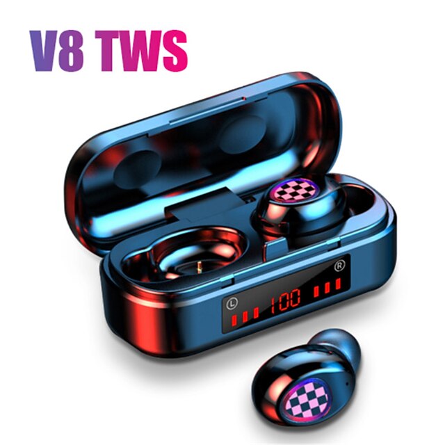  V8 TWS Bluetooth 5.0 earphones wireless headphones 8D Stereo Sport Headset Fingerprint Touch LED Digital Display HD Call earbuds