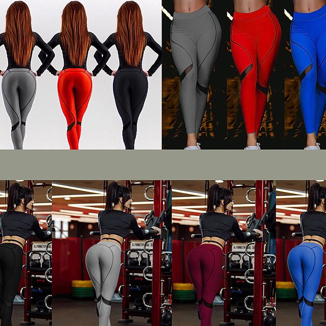  Women's High Waist Yoga Pants Leggings Tummy Control Butt Lift Moisture Wicking Solid Color Fashion Black Grey Burgundy Fitness Gym Workout Running Sports Activewear High Elasticity Skinny