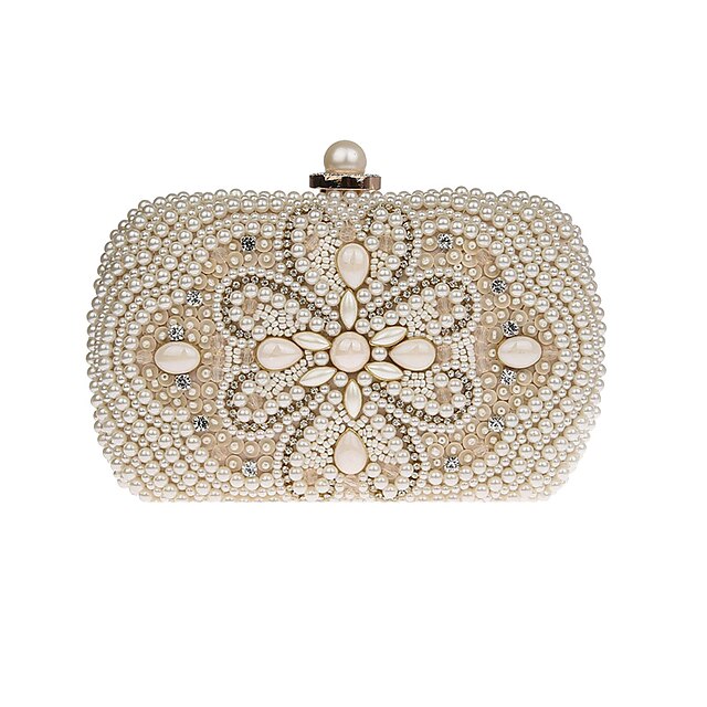  Women's Bags Polyester Evening Bag Pearls Crystals Floral Print Pearl Party Wedding Event / Party Wedding Bags Handbags Black Beige / Fall & Winter
