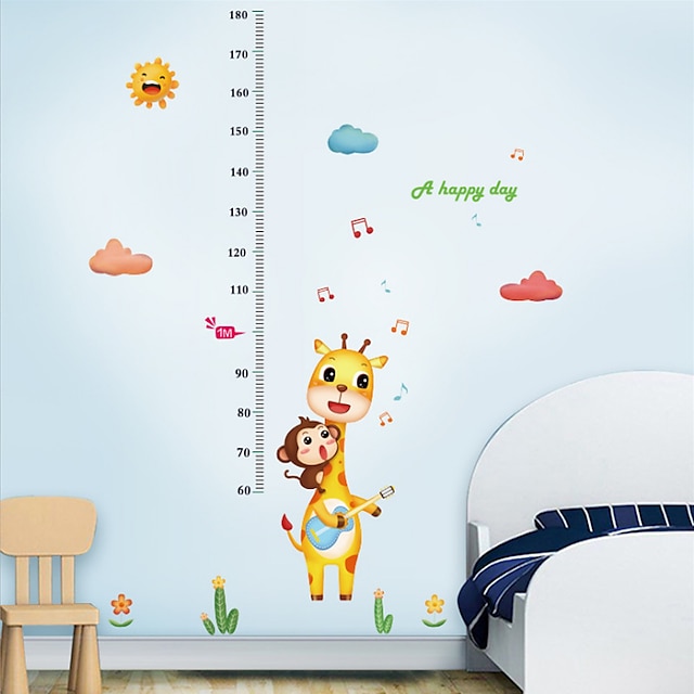  Kids Height Chart Wall Sticker Decor Cartoon Giraffe Monkey Height Ruler Wall Stickers Home Room Decoration Wall Art Sticker Poster